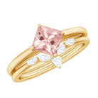 1 CT Princess Cut Morganite and Diamond Solitaire Ring Set Morganite - ( AAA ) - Quality - Rosec Jewels