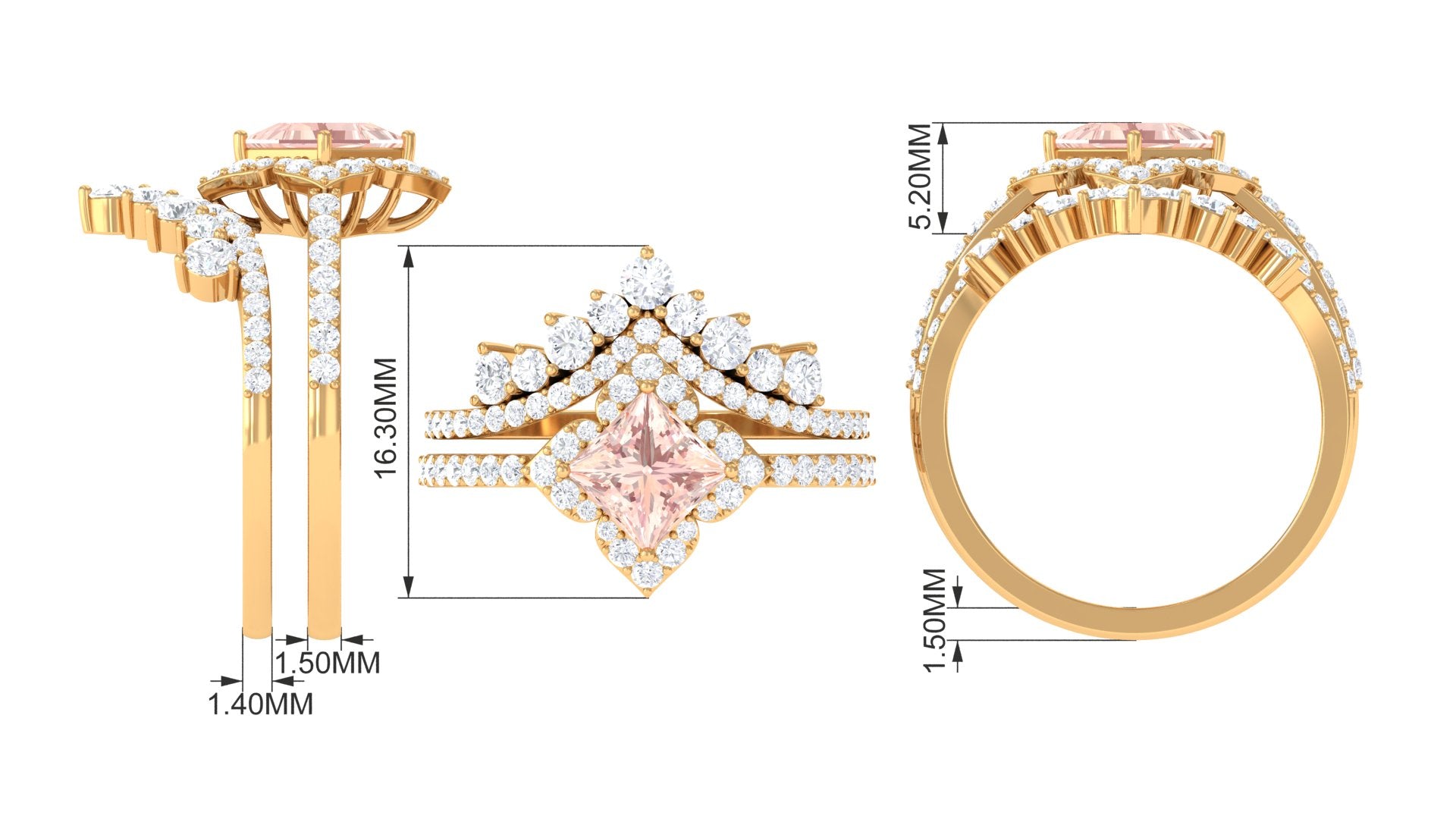 2.5 CT Morganite and Moissanite Statement Wedding Ring Set Morganite - ( AAA ) - Quality - Rosec Jewels