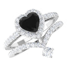 Created Black Diamond Heart Engagement Ring Set with Diamond Lab Created Black Diamond - ( AAAA ) - Quality - Rosec Jewels