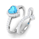 Heart Swiss Blue Topaz Ring Set with Moissanite Swiss Blue Topaz - ( AAA ) - Quality - Rosec Jewels