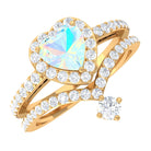 Heart Shape Ethiopian Opal Ring Set with Moissanite Ethiopian Opal - ( AAA ) - Quality - Rosec Jewels