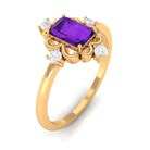 Vintage Inspired Amethyst Solitaire Ring with Diamond Amethyst - ( AAA ) - Quality - Rosec Jewels