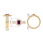 Octagon Cut Rhodolite Solitaire Trio Ring Set with Moissanite Rhodolite - ( AAA ) - Quality - Rosec Jewels