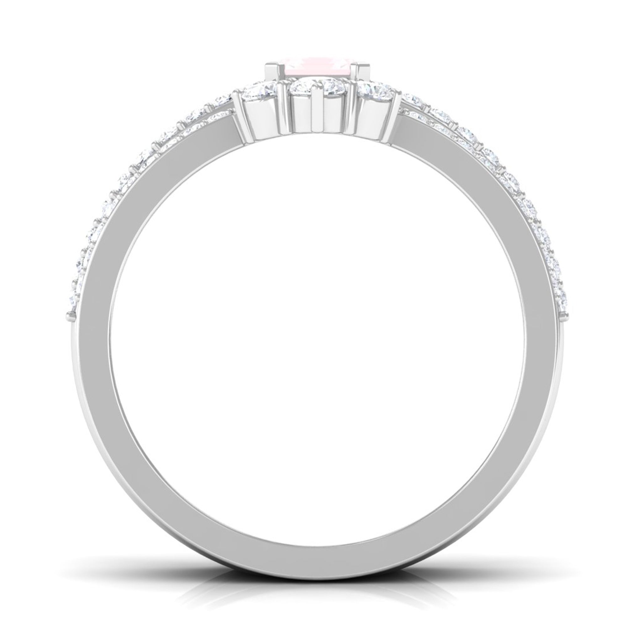 Octagon Cut Rose Quartz Solitaire Ring Set with Moissanite Rose Quartz - ( AAA ) - Quality - Rosec Jewels