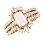 Octagon Cut Rose Quartz Solitaire Ring Set with Moissanite Rose Quartz - ( AAA ) - Quality - Rosec Jewels