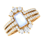 Octagon Cut Moonstone Solitaire Trio Ring Set with Moissanite Moonstone - ( AAA ) - Quality - Rosec Jewels