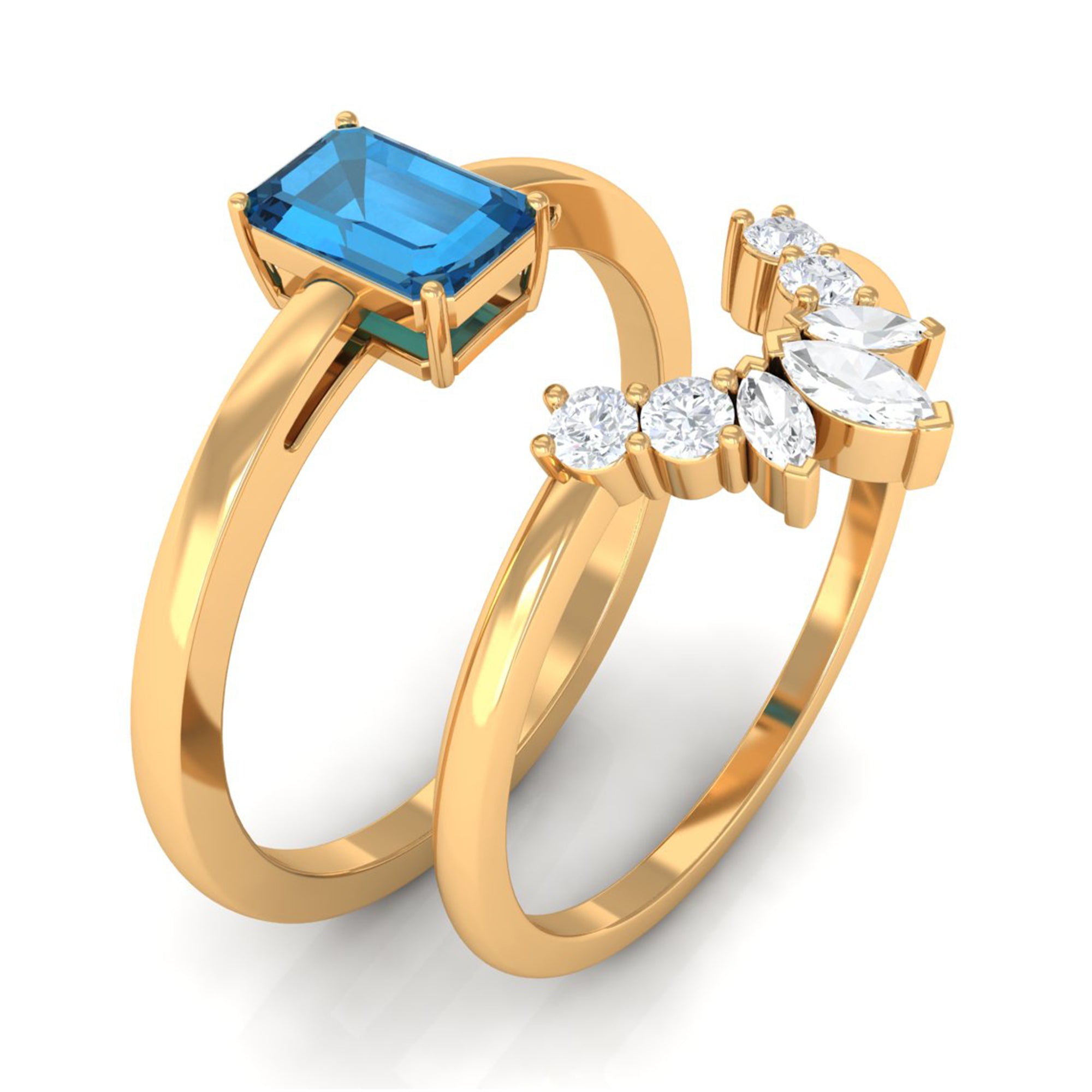 Octagon Cut London Blue Topaz Wedding Ring Set with Diamond London Blue Topaz - ( AAA ) - Quality - Rosec Jewels