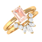 Emerald Cut Morganite Wedding Ring Set with Diamond Morganite - ( AAA ) - Quality - Rosec Jewels