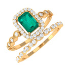 Octagon shape Emerald and Diamond Designer Ring Set Emerald - ( AAA ) - Quality - Rosec Jewels