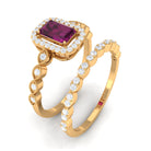 1.25 CT Emerald Cut Rhodolite and Diamond Designer Ring Set Rhodolite - ( AAA ) - Quality - Rosec Jewels