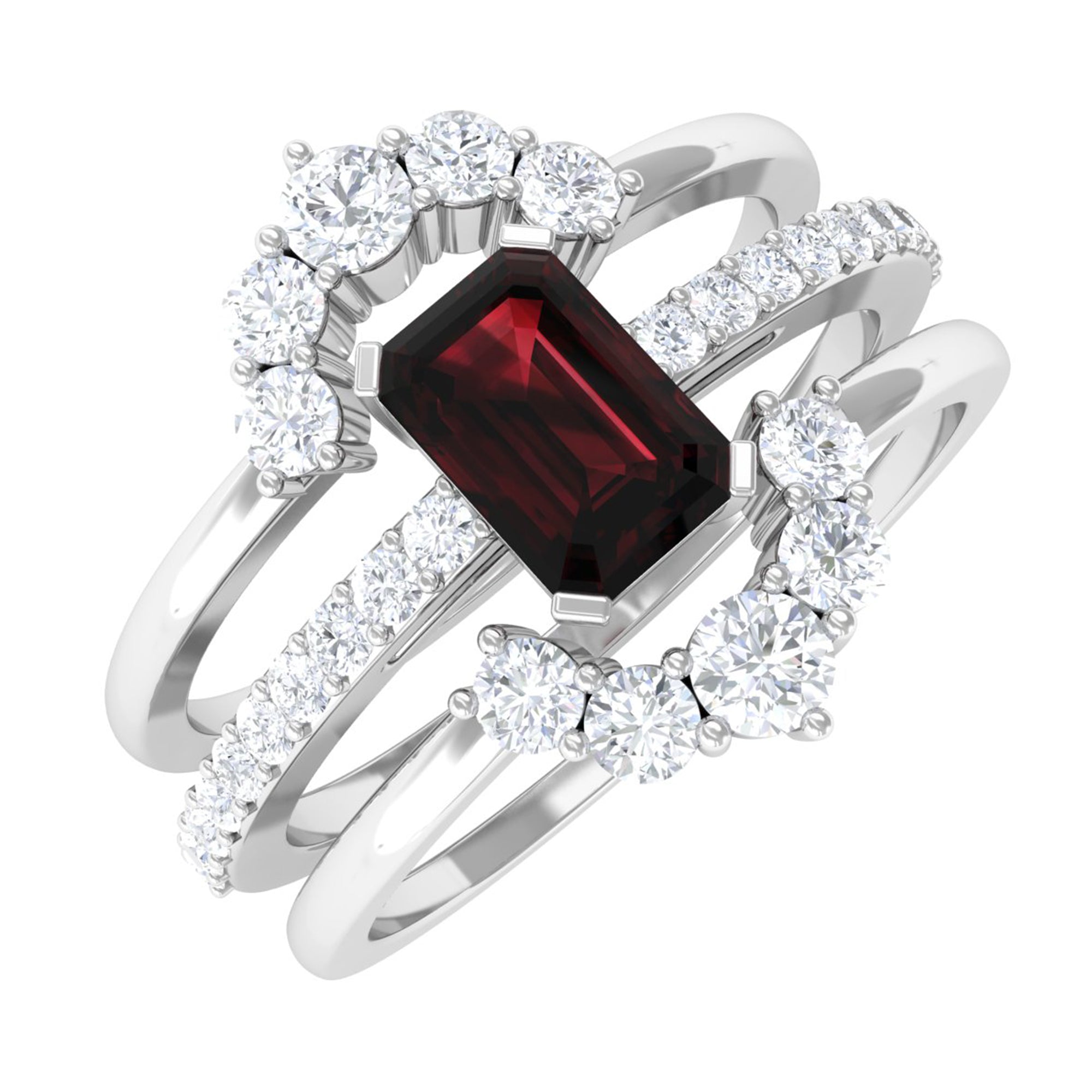 Real Garnet Solitaire Engagement Ring Set with Diamond Garnet - ( AAA ) - Quality - Rosec Jewels