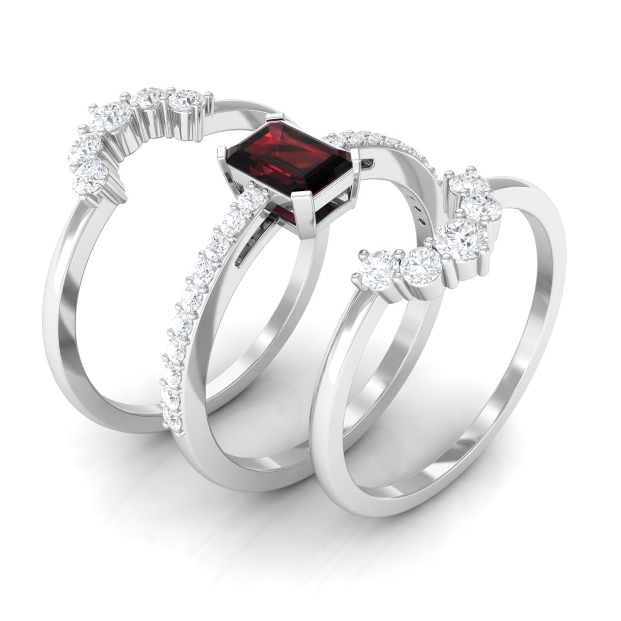 Real Garnet Solitaire Engagement Ring Set with Diamond Garnet - ( AAA ) - Quality - Rosec Jewels