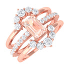 Real Morganite Solitaire Trio Ring Set with Diamond Morganite - ( AAA ) - Quality - Rosec Jewels