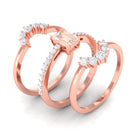 Real Morganite Solitaire Trio Ring Set with Diamond Morganite - ( AAA ) - Quality - Rosec Jewels