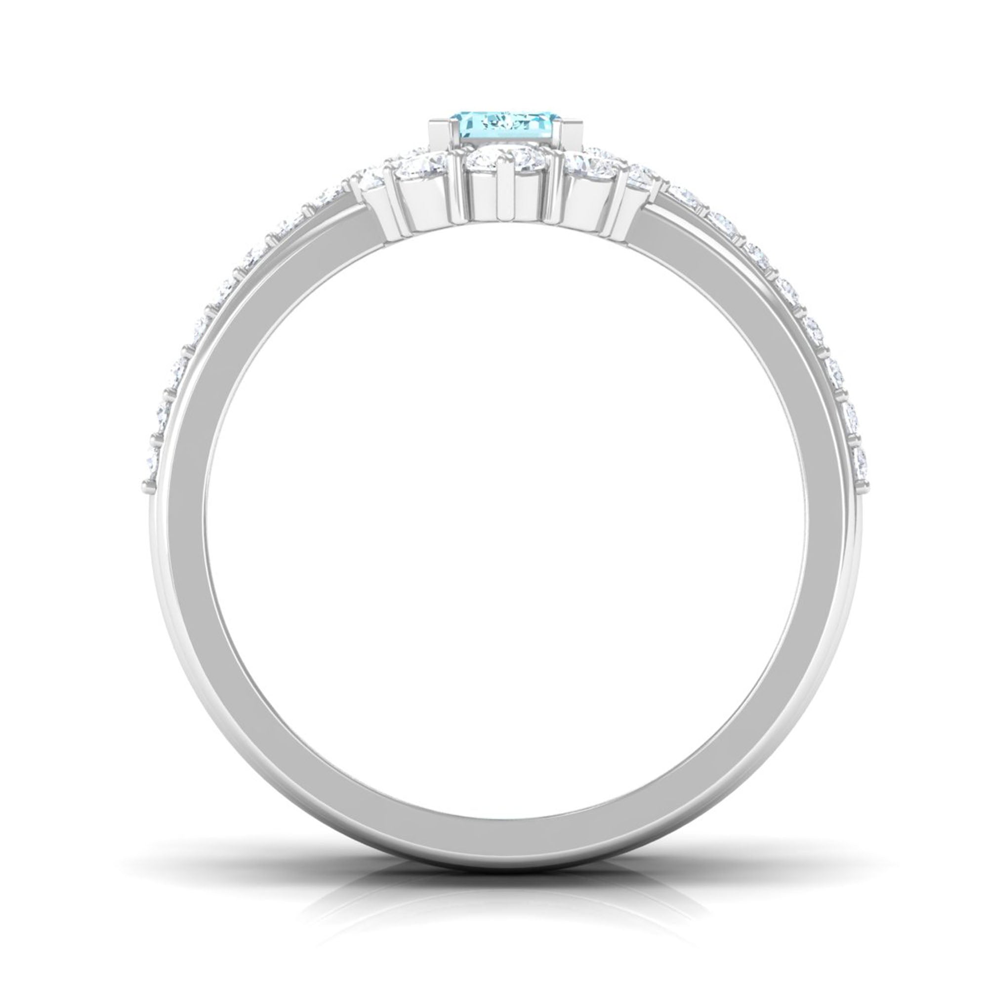 Aquamarine Solitaire Trio Ring Set with Diamond Aquamarine - ( AAA ) - Quality - Rosec Jewels