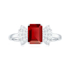 Designer Emerald Cut Lab Grown Ruby Solitaire Ring with Diamond Lab Created Ruby - ( AAAA ) - Quality - Rosec Jewels