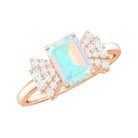 Octagon Cut Ethiopian Opal and Diamond Designer Solitaire Ring Ethiopian Opal - ( AAA ) - Quality - Rosec Jewels