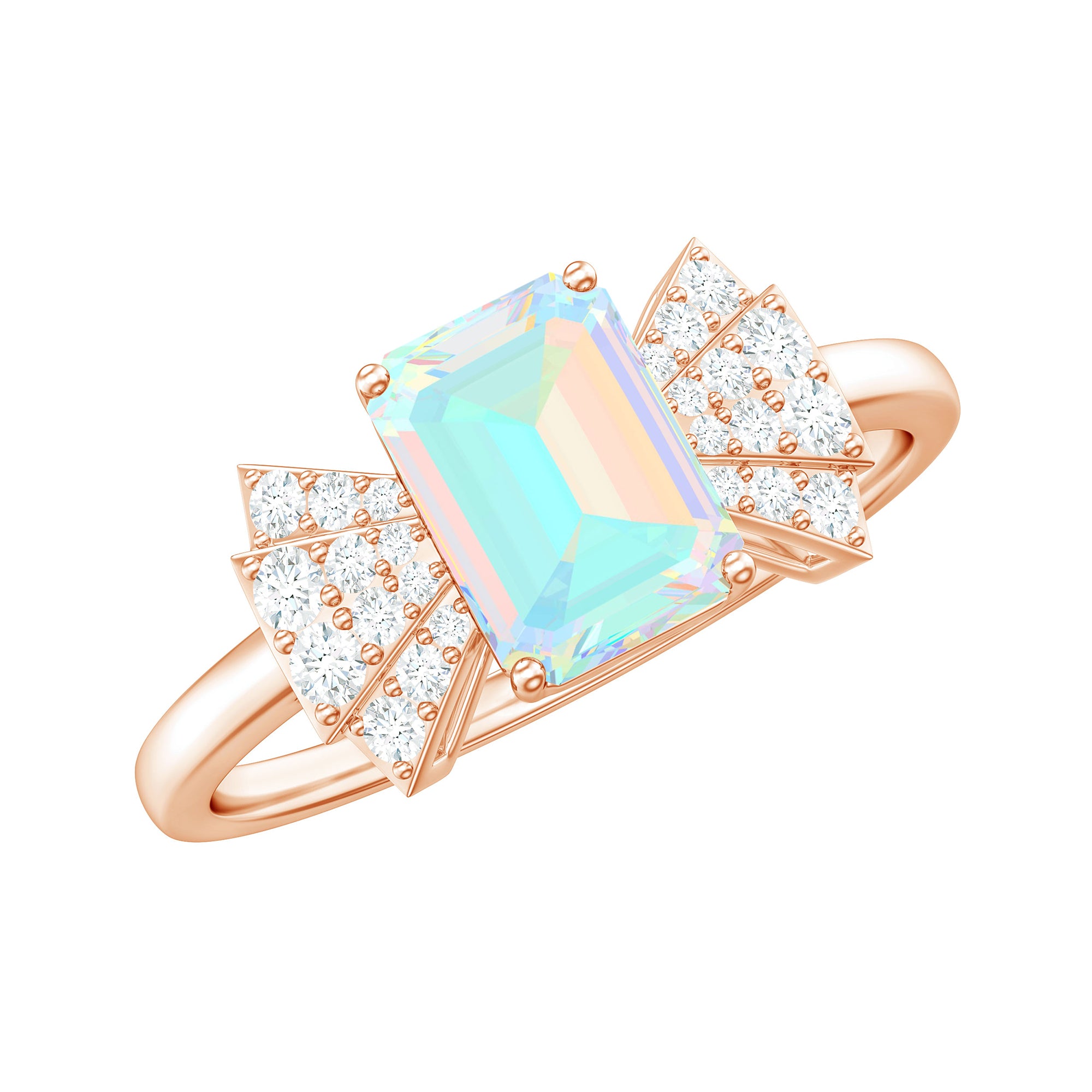 Octagon Cut Ethiopian Opal and Diamond Designer Solitaire Ring Ethiopian Opal - ( AAA ) - Quality - Rosec Jewels