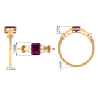 Emerald Cut Solitaire Rhodolite Ring with Diamond Rhodolite - ( AAA ) - Quality - Rosec Jewels