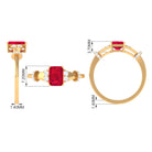 Emerald Cut Solitaire Created Ruby Ring with Diamond Lab Created Ruby - ( AAAA ) - Quality - Rosec Jewels