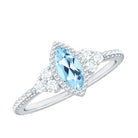 Marquise Cut Aquamarine Solitaire Promise Ring with Diamond Trio Aquamarine - ( AAA ) - Quality - Rosec Jewels