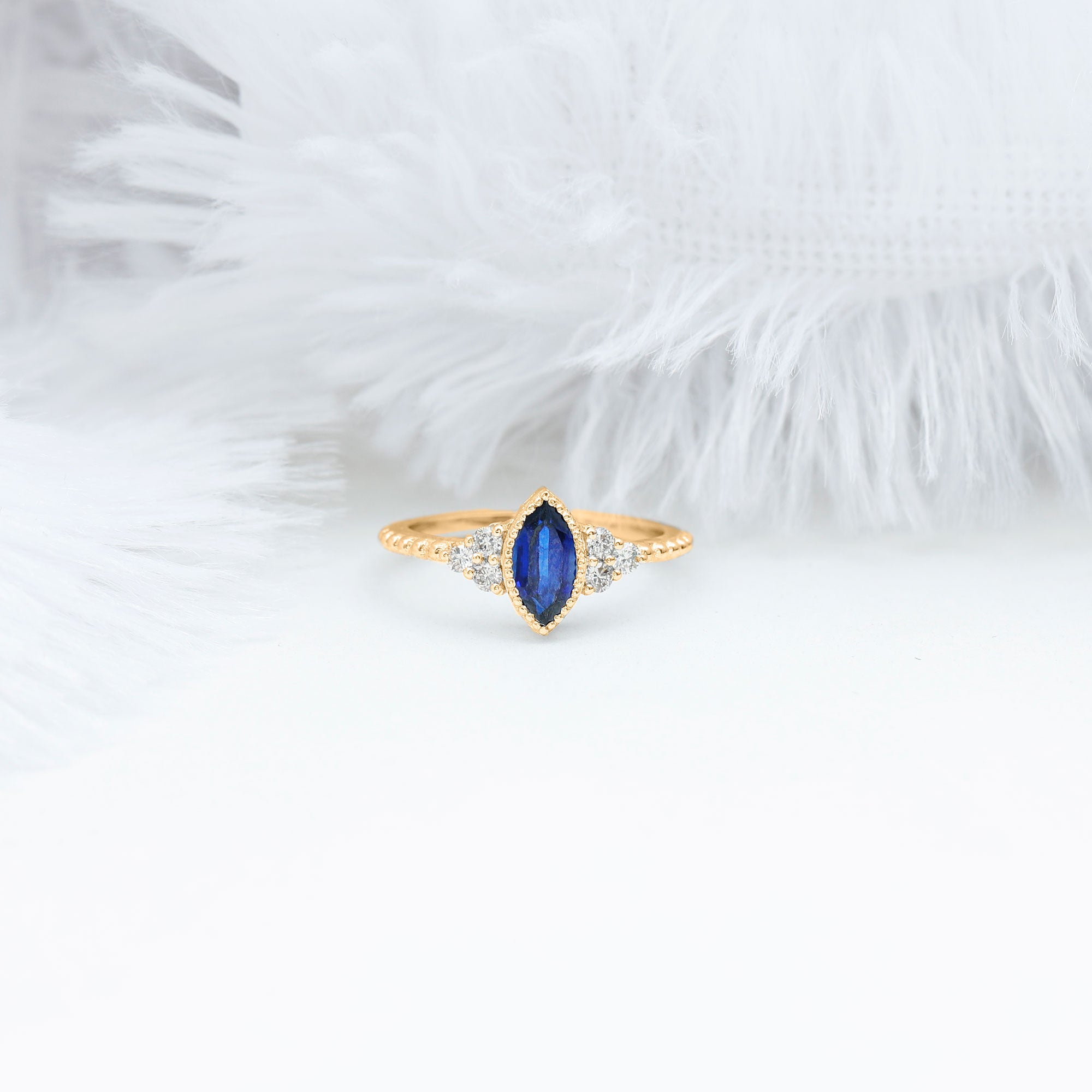 Marquise Cut Created Blue Sapphire Promise Ring With Diamond Lab Created Blue Sapphire - ( AAAA ) - Quality - Rosec Jewels