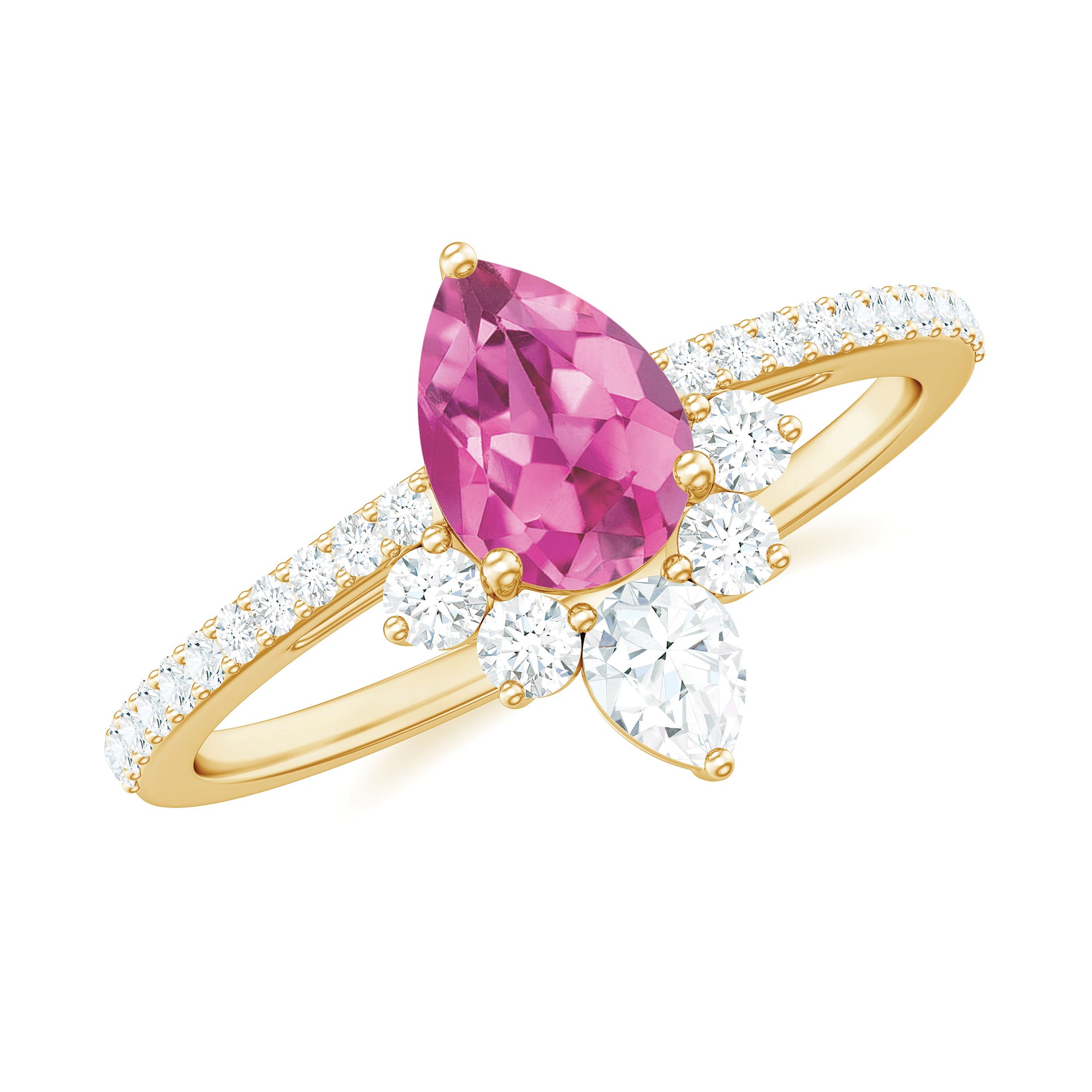 Pear Shape Pink Tourmaline Engagement Ring with Diamond Pink Tourmaline - ( AAA ) - Quality - Rosec Jewels