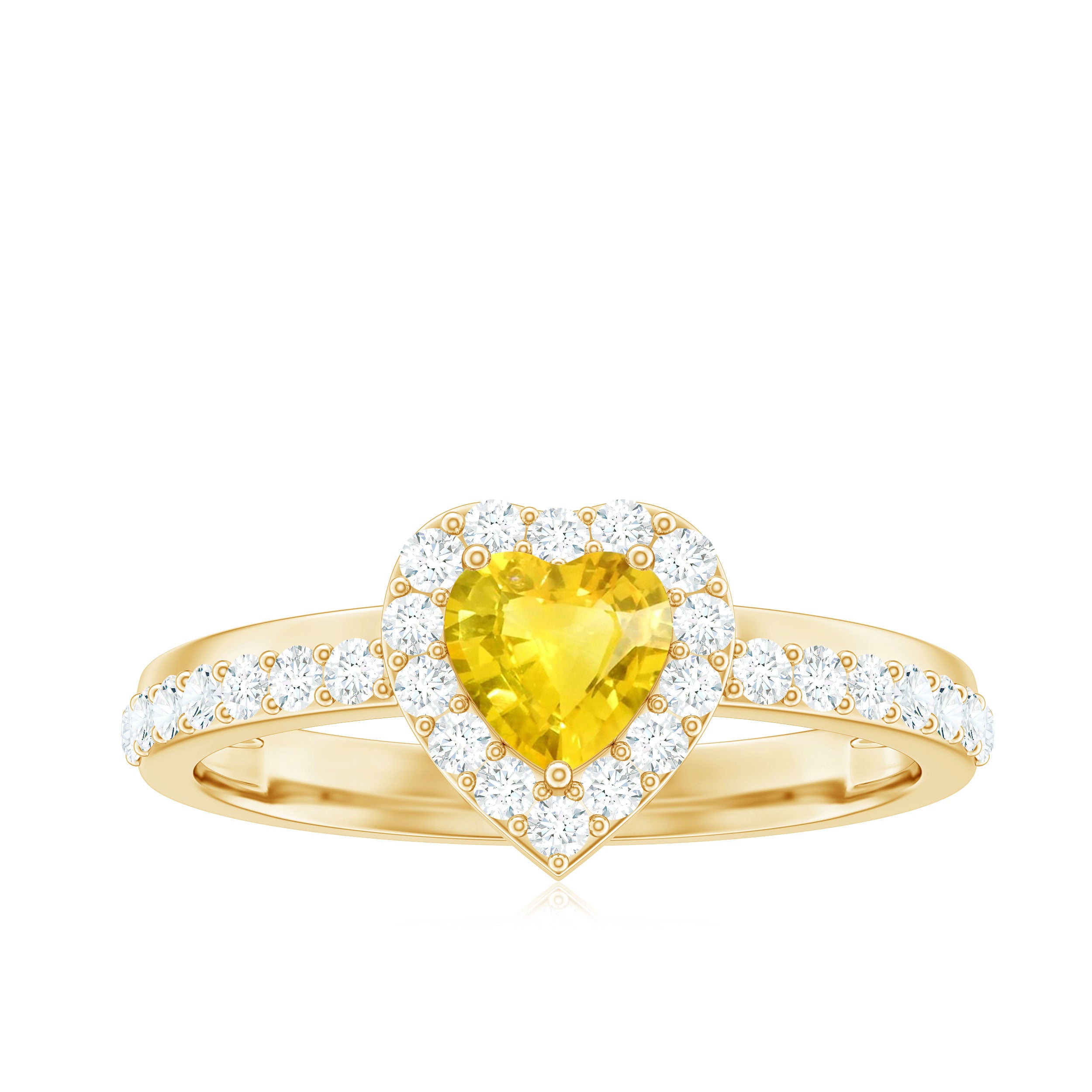 Yellow Sapphire Heart Engagement Ring with Diamond Halo Yellow Sapphire - ( AAA ) - Quality - Rosec Jewels