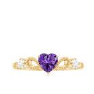 Real Amethyst Heart Promise Ring with Diamond Amethyst - ( AAA ) - Quality - Rosec Jewels