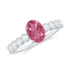 1.5 CT Oval Pink Tourmaline Solitaire Engagement Ring with Diamond Pink Tourmaline - ( AAA ) - Quality - Rosec Jewels