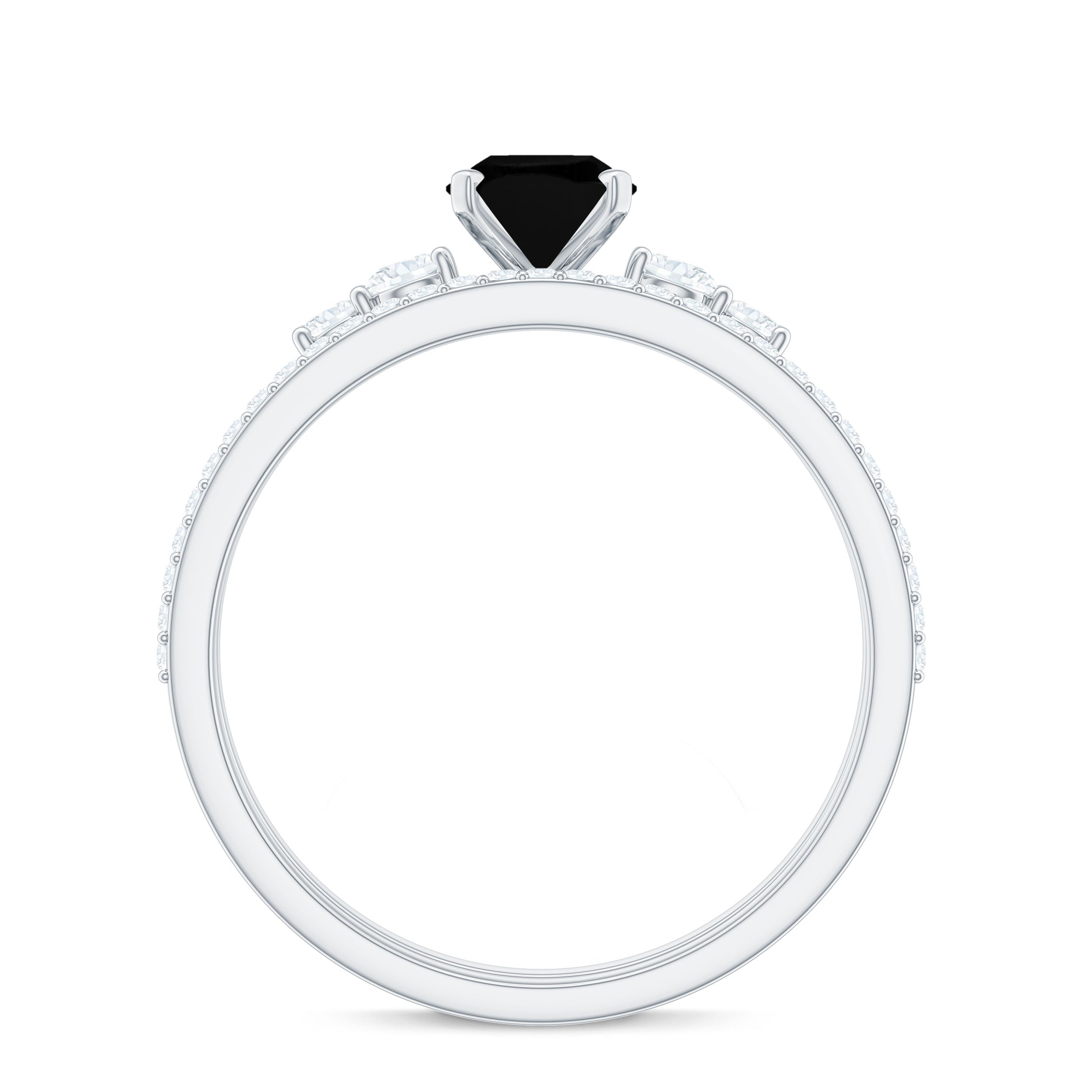 1.5 CT Oval Created Black Diamond Solitaire Ring Set with Diamond Lab Created Black Diamond - ( AAAA ) - Quality - Rosec Jewels