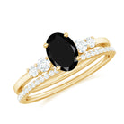 1.5 CT Oval Created Black Diamond Solitaire Ring Set with Diamond Lab Created Black Diamond - ( AAAA ) - Quality - Rosec Jewels