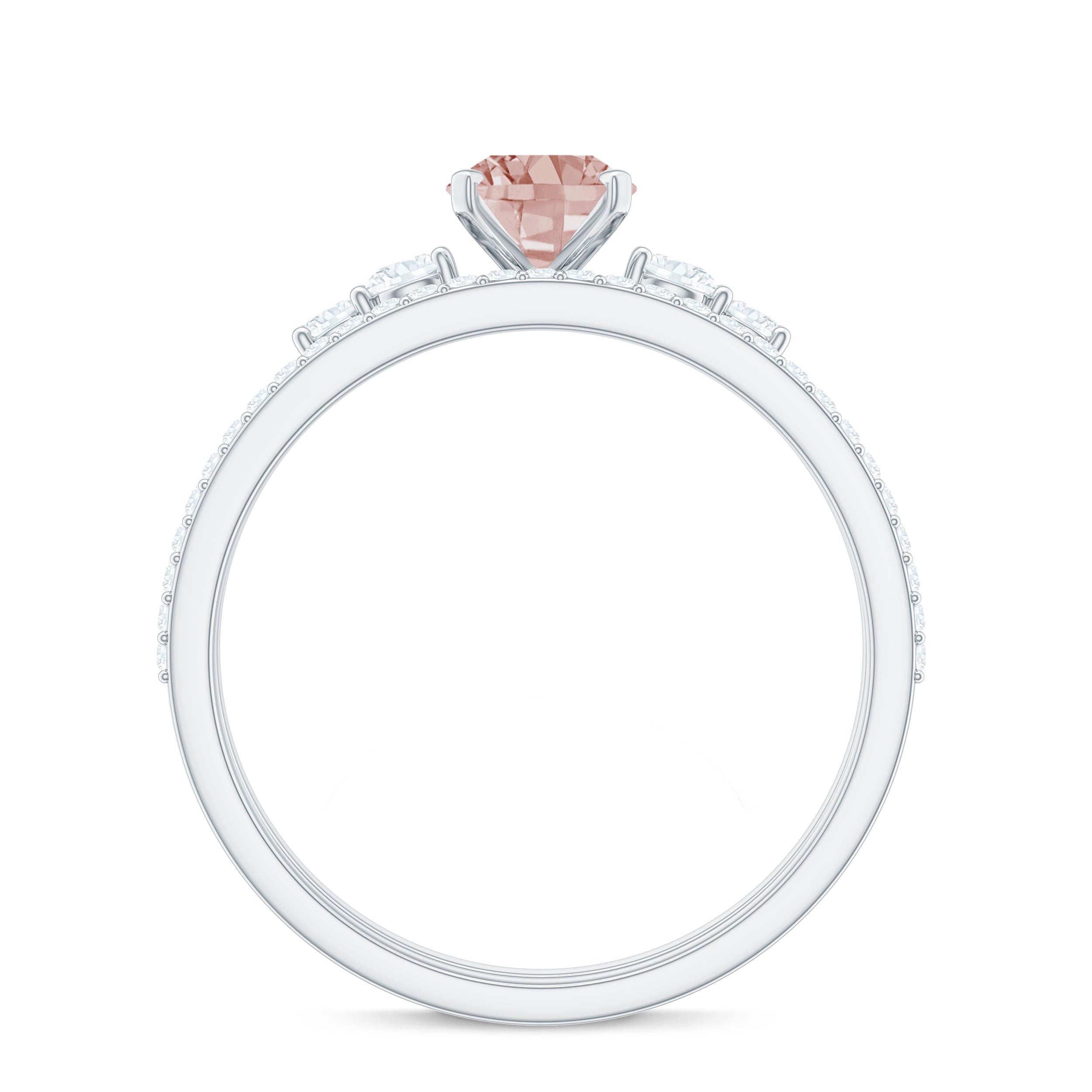 Oval Morganite Solitaire Ring Set with Diamond Morganite - ( AAA ) - Quality - Rosec Jewels