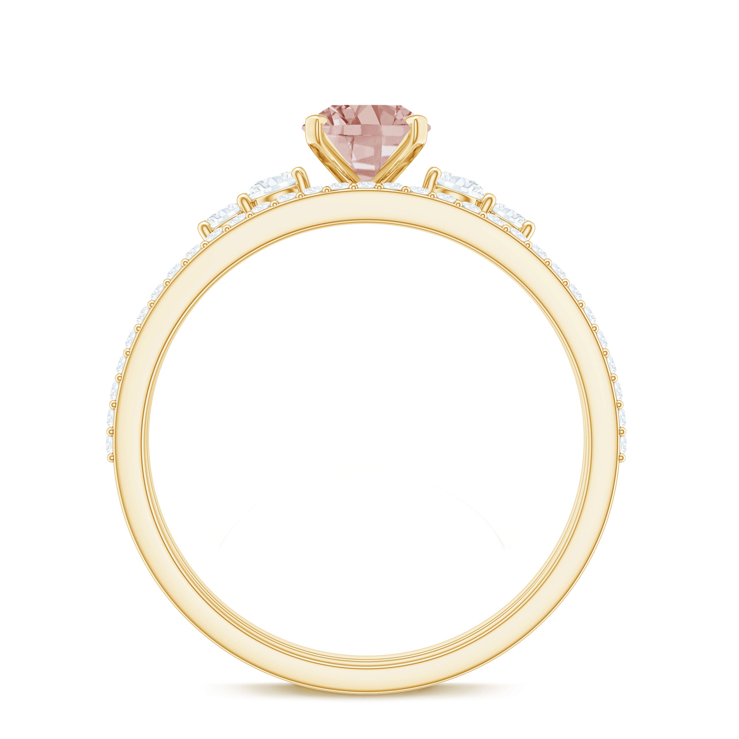 Oval Morganite Solitaire Ring Set with Diamond Morganite - ( AAA ) - Quality - Rosec Jewels