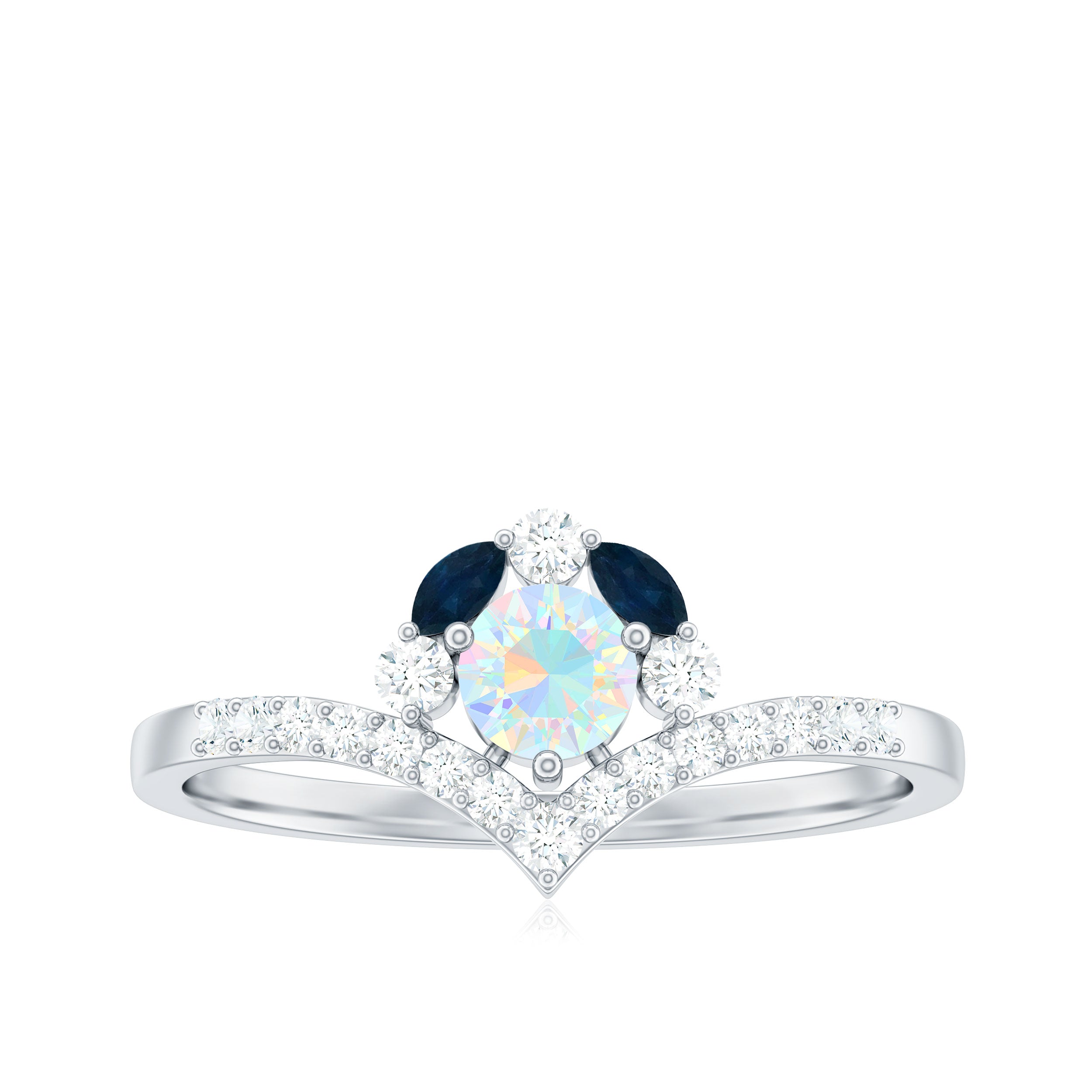 Designer Ethiopian Opal Engagement Ring with Blue Sapphire and Moissanite Ethiopian Opal - ( AAA ) - Quality - Rosec Jewels