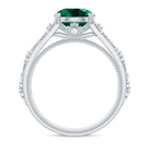 Round Created Emerald Floral Engagement Ring with Diamond Lab Created Emerald - ( AAAA ) - Quality - Rosec Jewels