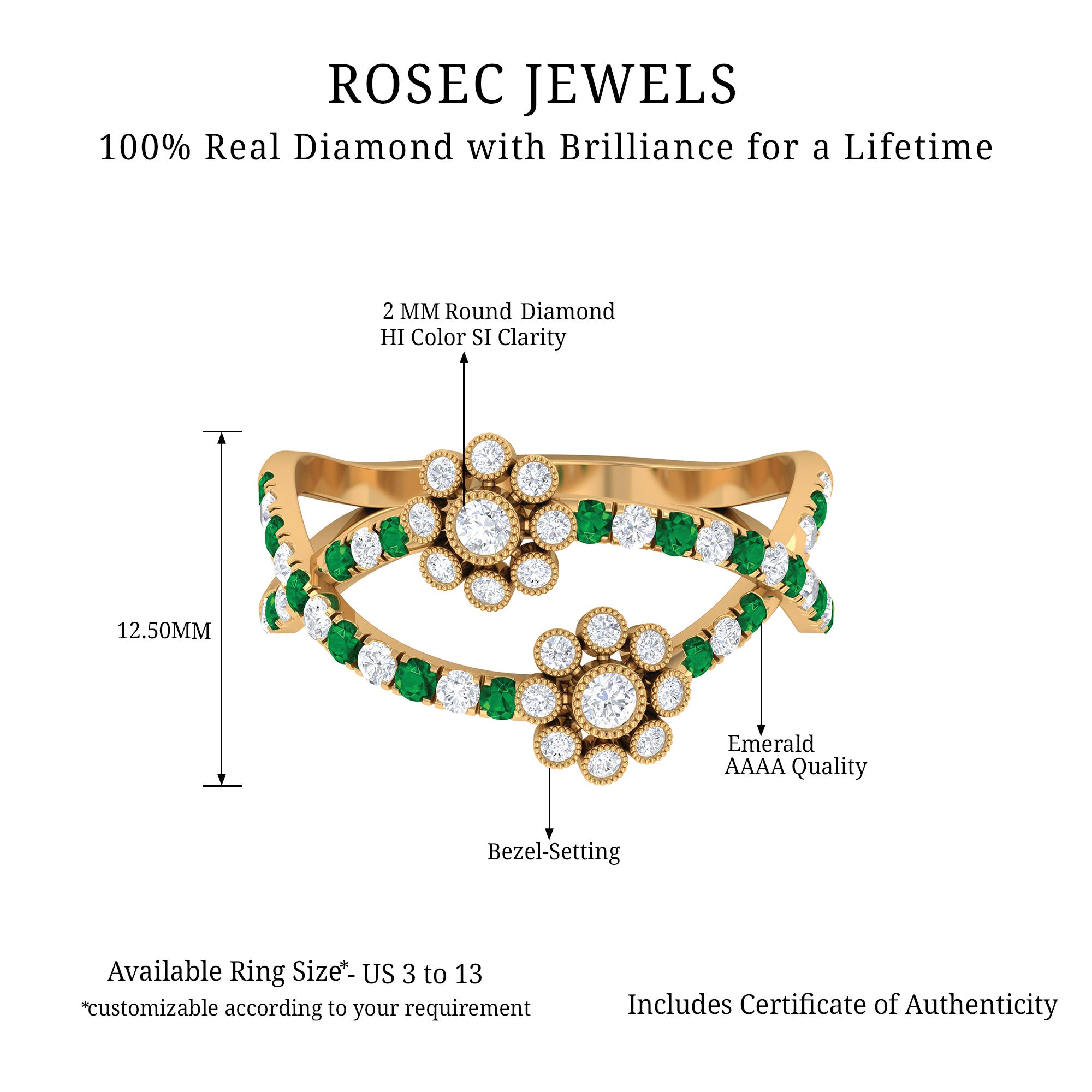 1 CT Floral Created Emerald and Diamond Cocktail Ring Lab Created Emerald - ( AAAA ) - Quality - Rosec Jewels