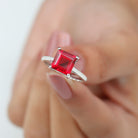 8.00 MM Princess Cut Created Ruby Solitaire Ring Lab Created Ruby - ( AAAA ) - Quality - Rosec Jewels