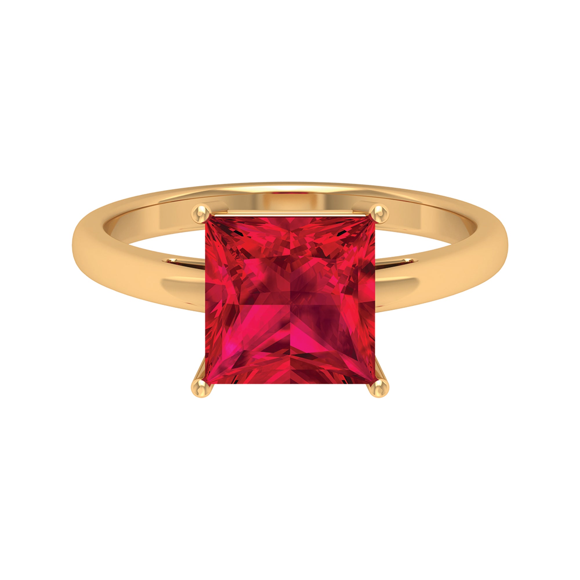 8.00 MM Princess Cut Created Ruby Solitaire Ring Lab Created Ruby - ( AAAA ) - Quality - Rosec Jewels