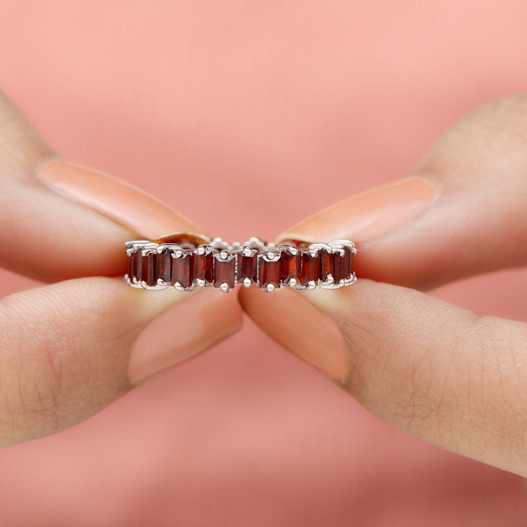 Uneven Baguette Cut Garnet Eternity Ring in 2 Prong Setting Garnet - ( AAA ) - Quality - Rosec Jewels