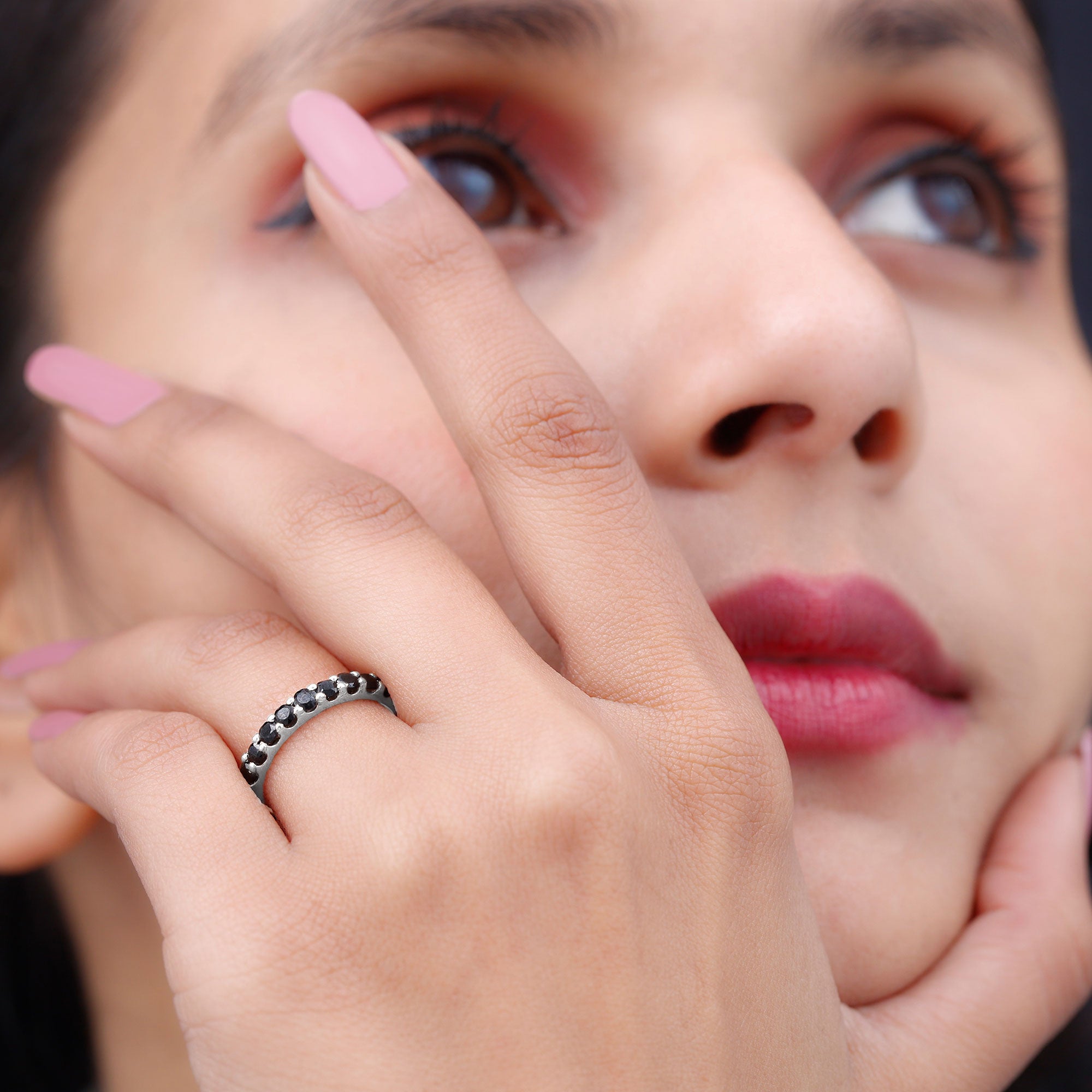 Minimal Black Onyx Eternity Ring Black Onyx - ( AAA ) - Quality - Rosec Jewels