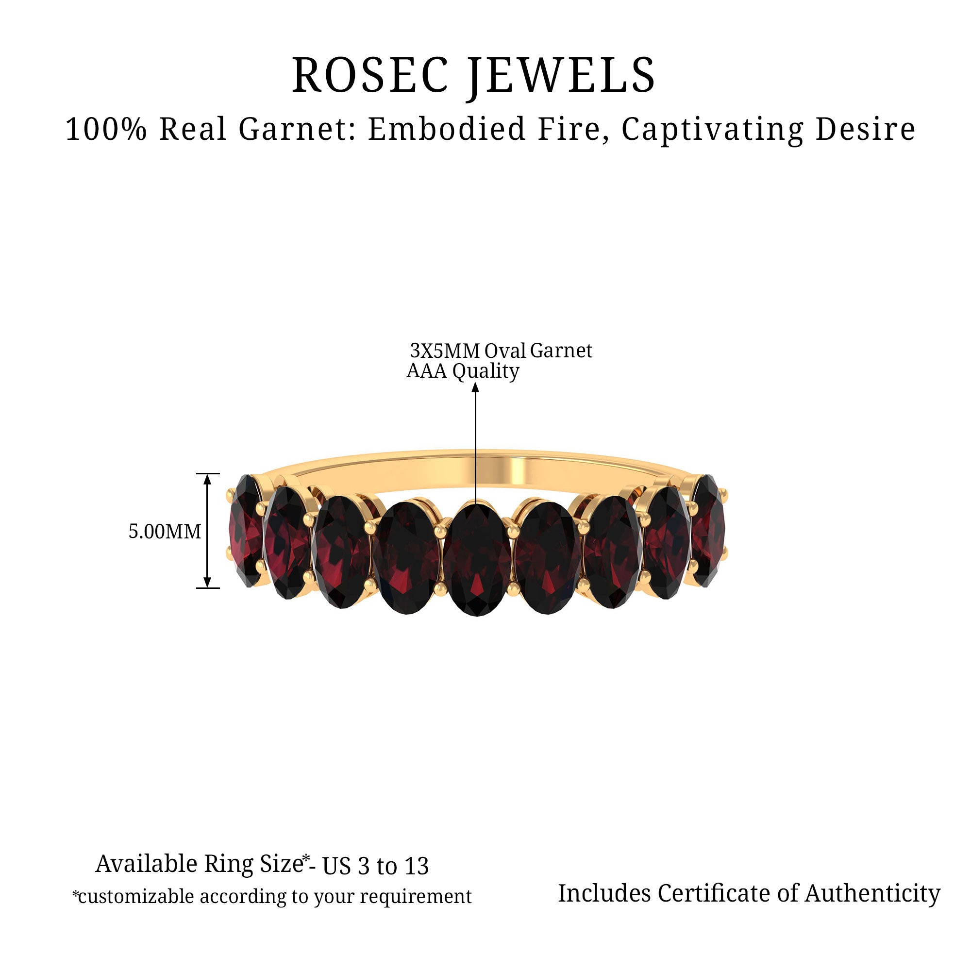 3X5 MM Oval Cut Garnet Half Eternity Ring Garnet - ( AAA ) - Quality - Rosec Jewels