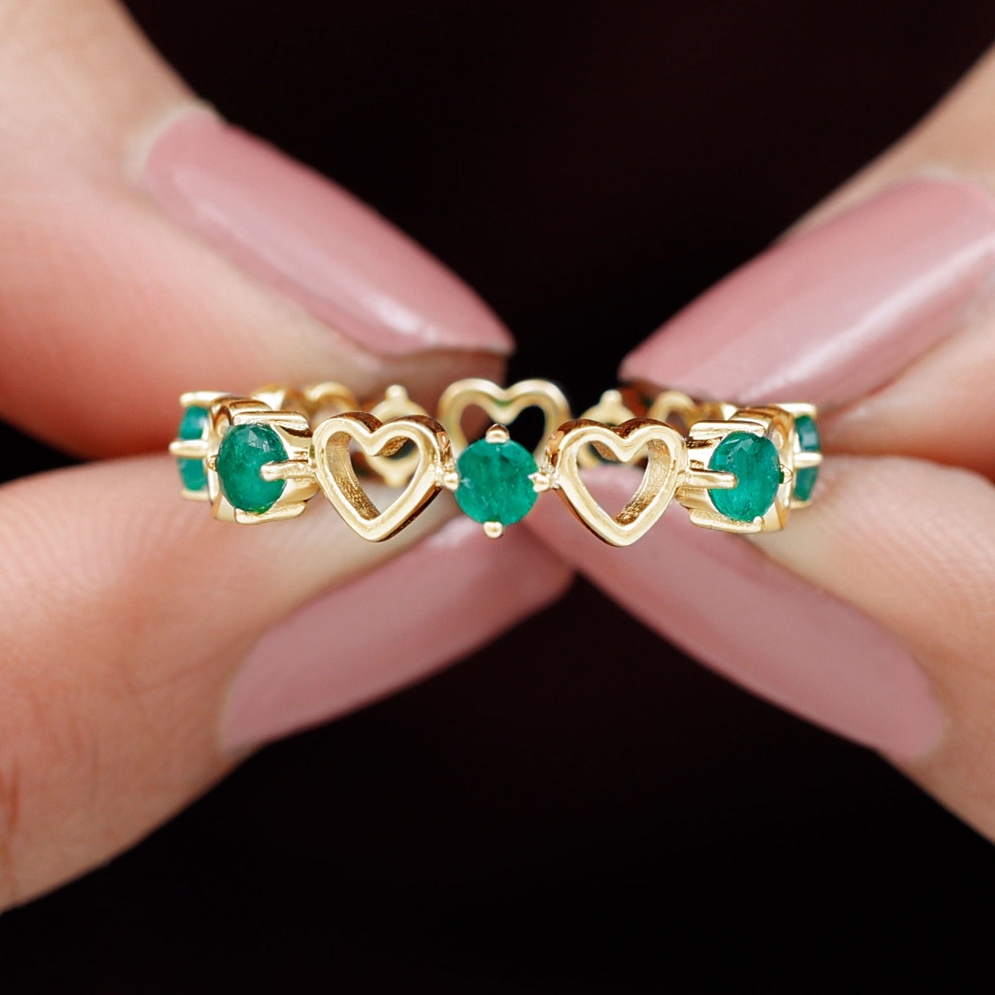 1 CT Emerald Gold Open Heart Eternity Band Ring Emerald - ( AAA ) - Quality - Rosec Jewels