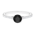 Round Black Onyx Solitaire Engagement Ring with Diamond Black Onyx - ( AAA ) - Quality - Rosec Jewels