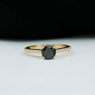 Round Black Onyx Solitaire Engagement Ring with Diamond Black Onyx - ( AAA ) - Quality - Rosec Jewels