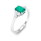 1 CT Octagon shape Emerald Engagement Ring with Diamond Trio Emerald - ( AAA ) - Quality - Rosec Jewels