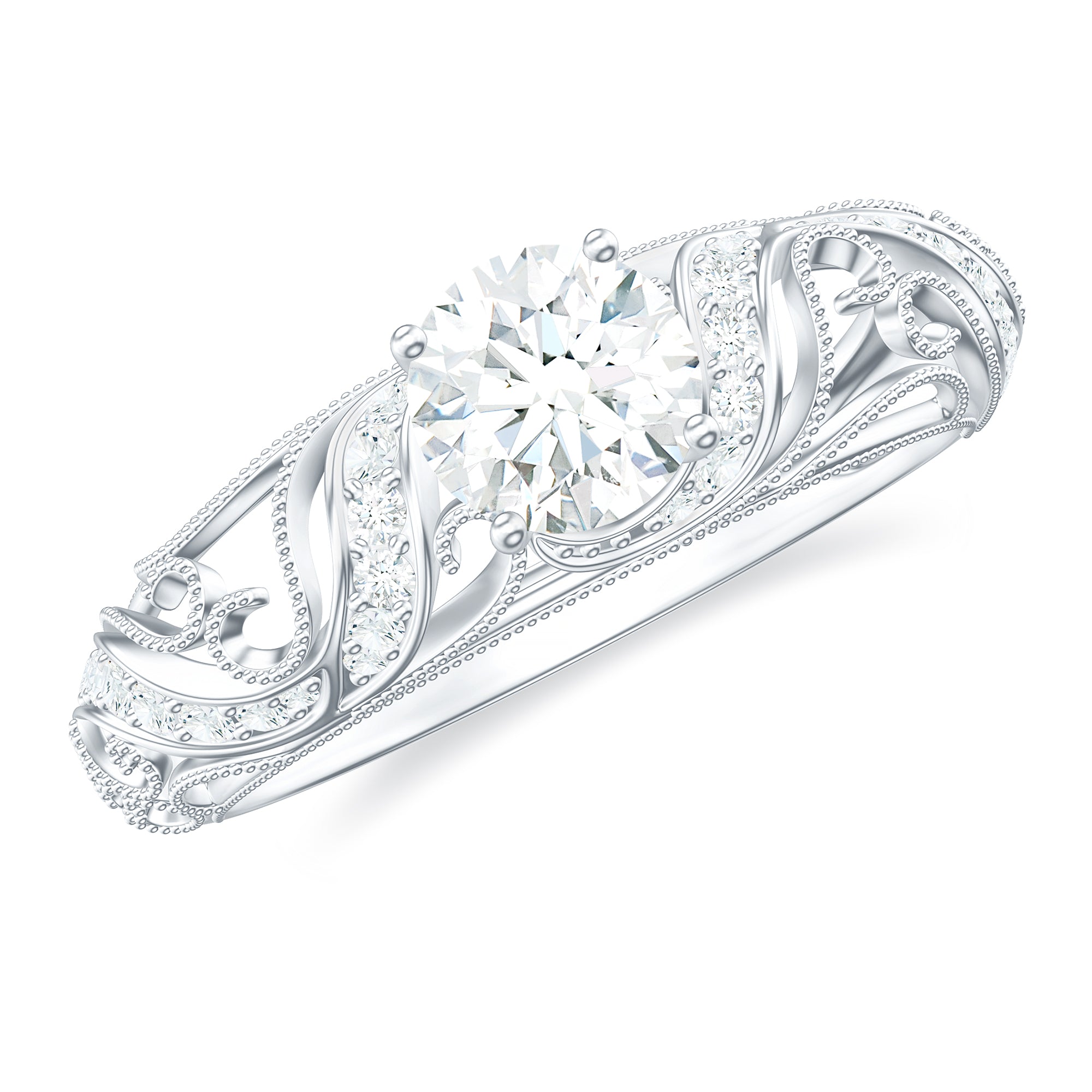 3/4 CT Cubic Zirconia Vintage Inspired Engagement Ring Zircon - ( AAAA ) - Quality - Rosec Jewels