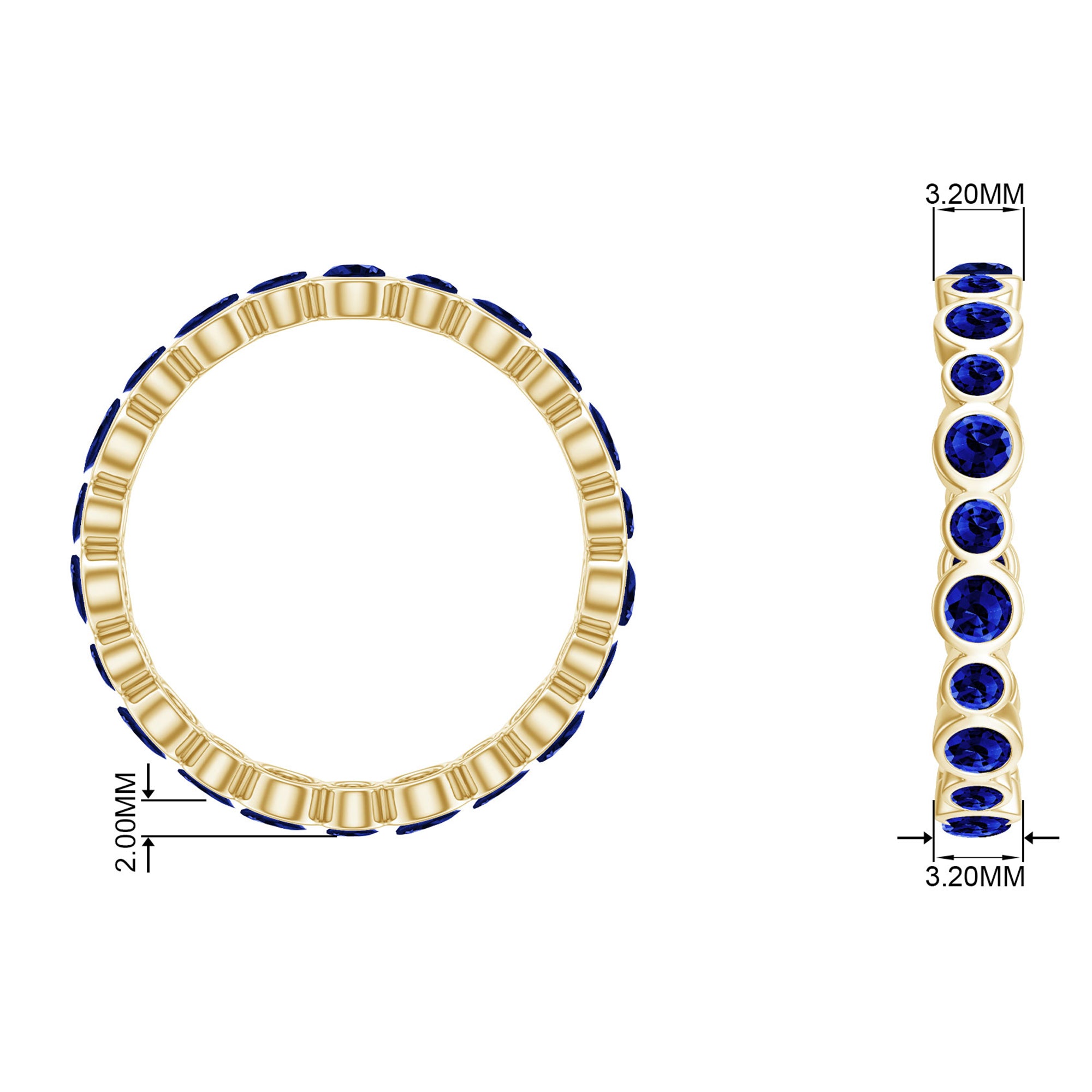 Bezel Set Round Created Blue Sapphire Unique Full Eternity Ring Lab Created Blue Sapphire - ( AAAA ) - Quality - Rosec Jewels