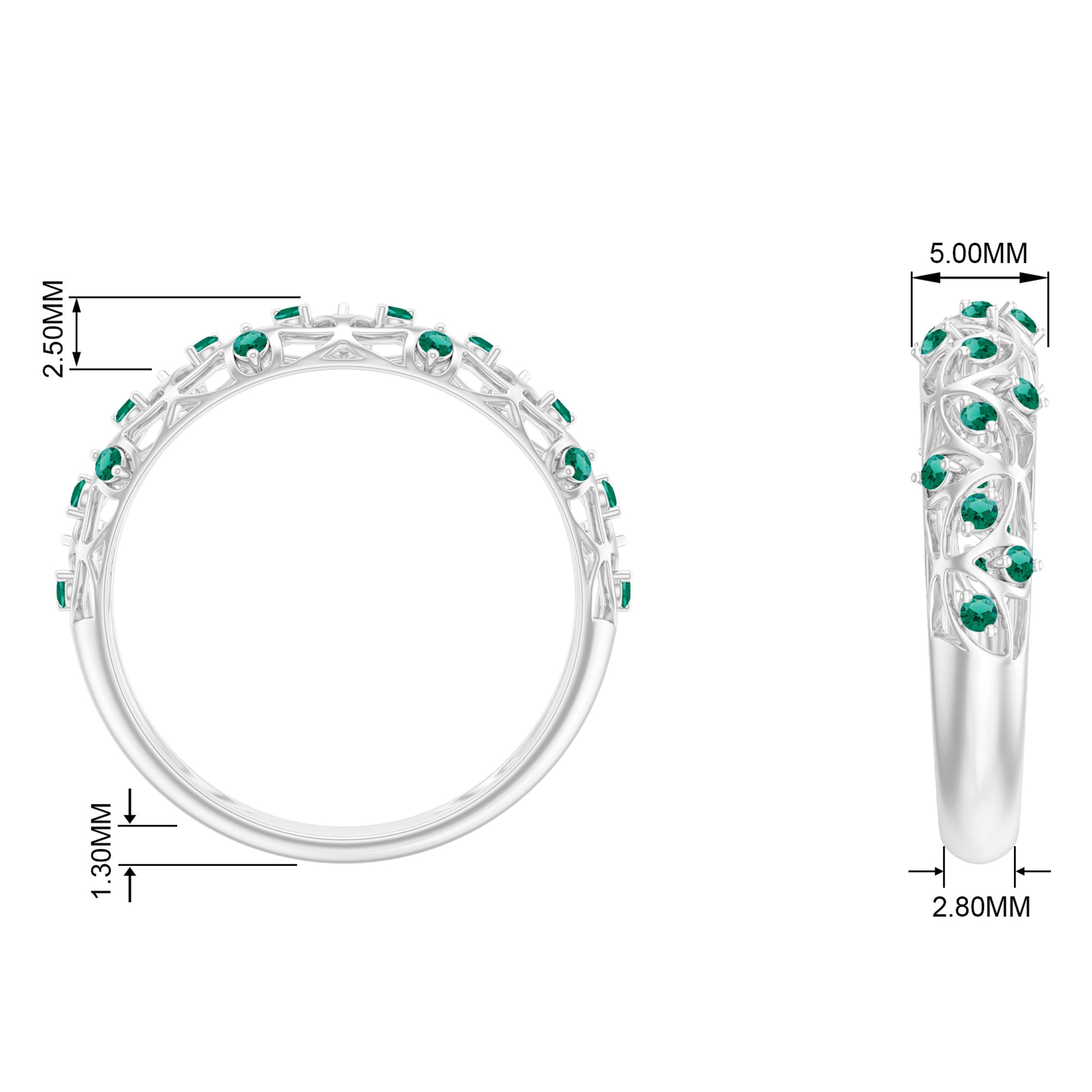 Round Created Emerald Semi Eternity Band Ring with Gold Filigree Details Lab Created Emerald - ( AAAA ) - Quality - Rosec Jewels