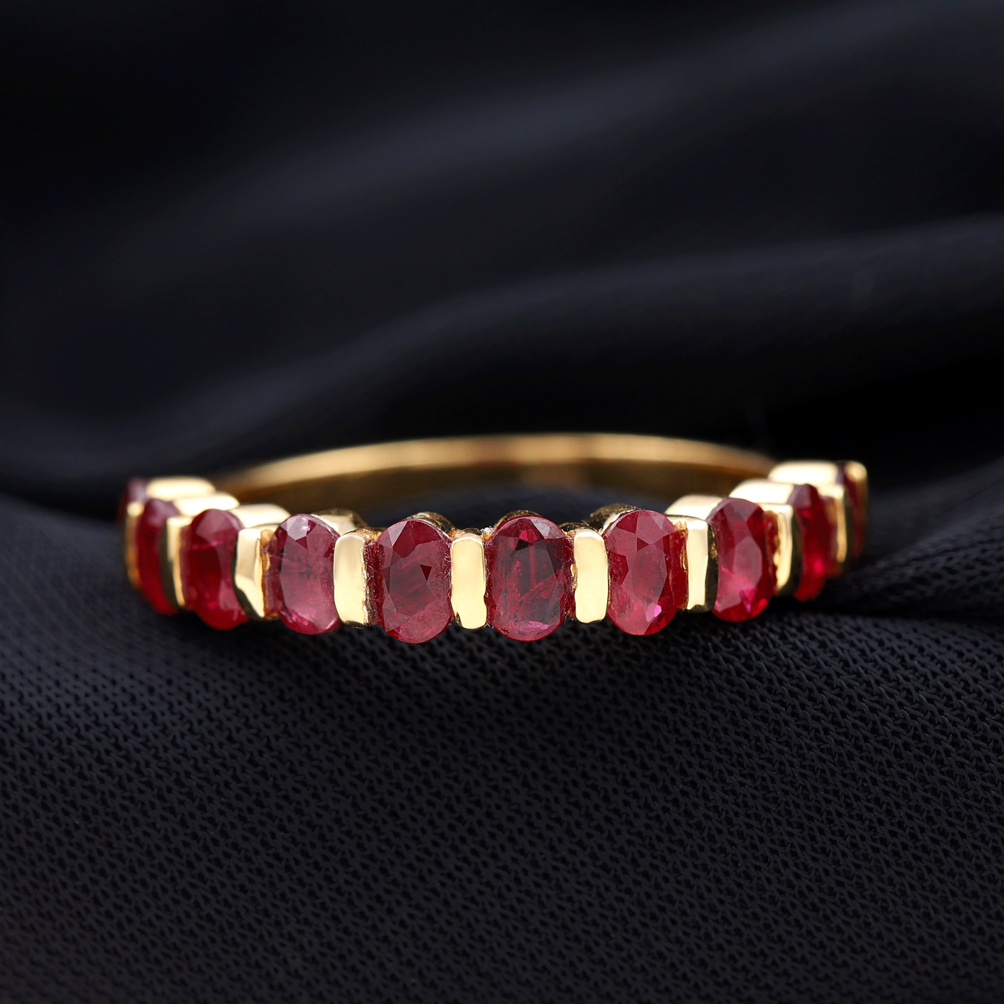 Oval Cut Created Ruby Half Eternity Ring in Bar Setting Lab Created Ruby - ( AAAA ) - Quality - Rosec Jewels